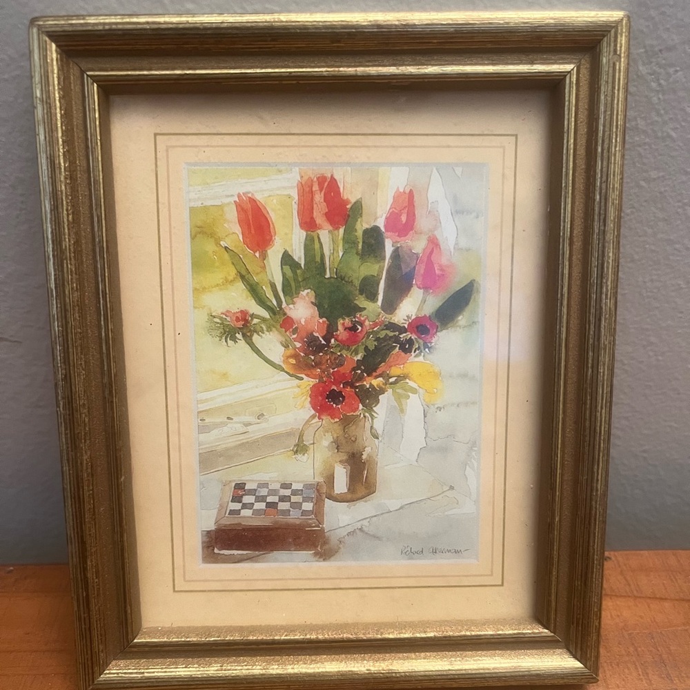 Richard Ackerman Mini Floral Print Gold Wood Frame Miniature